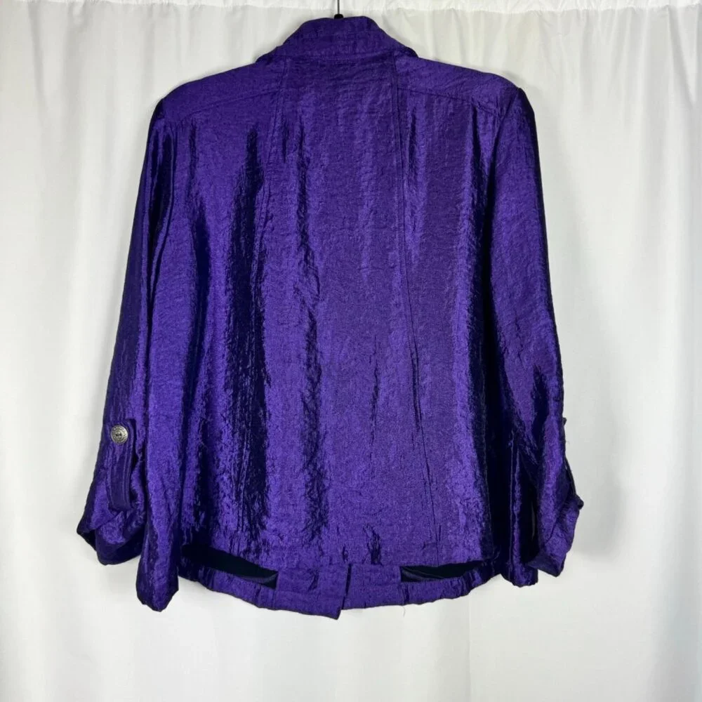 Ruby‎ Rd. Iridescent Purple Jacket Crinkle Texture Cropped Sleeves Buttons 12